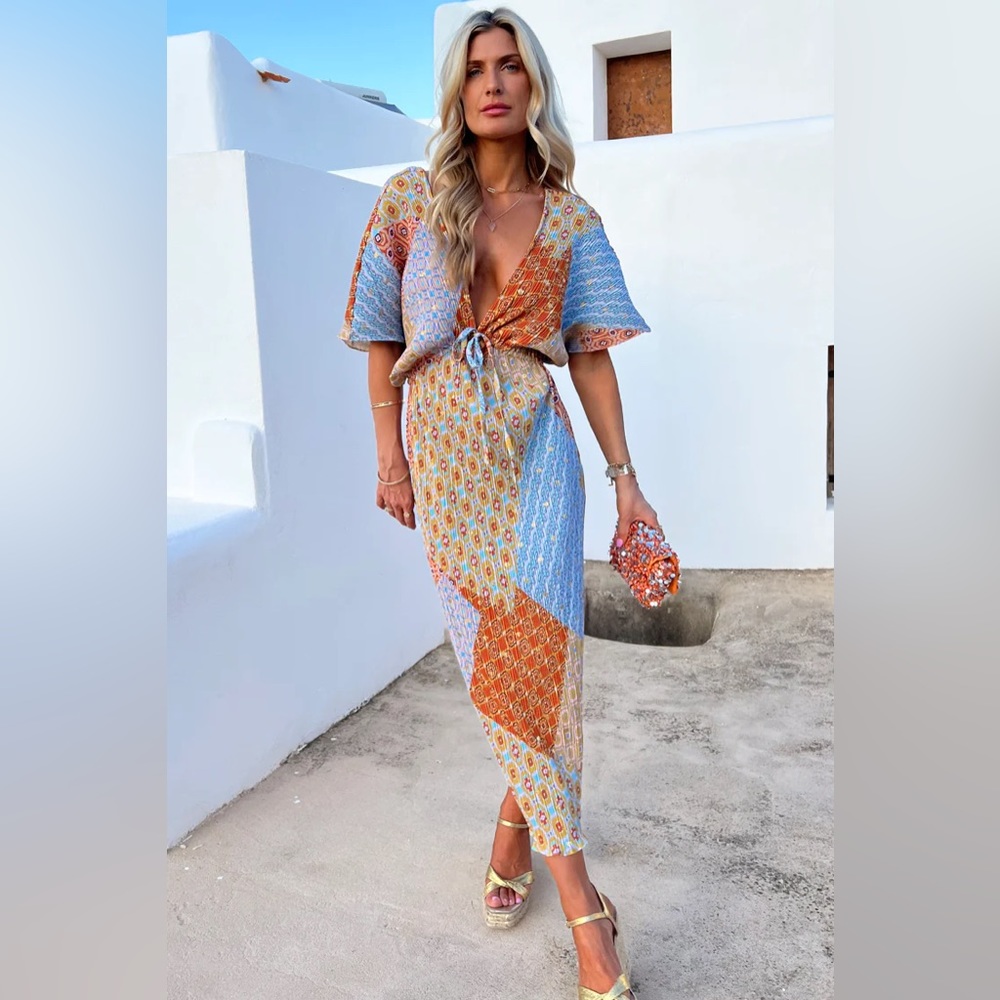 Never Fully Dressed Patchwork Plisse Mollie Midi Dress